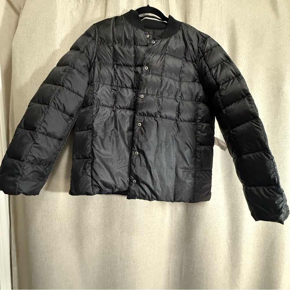 Trina Turk Lightweight Quilted Down Jacket Black Snap Front Minimalist Coat L - Picture 8 of 13